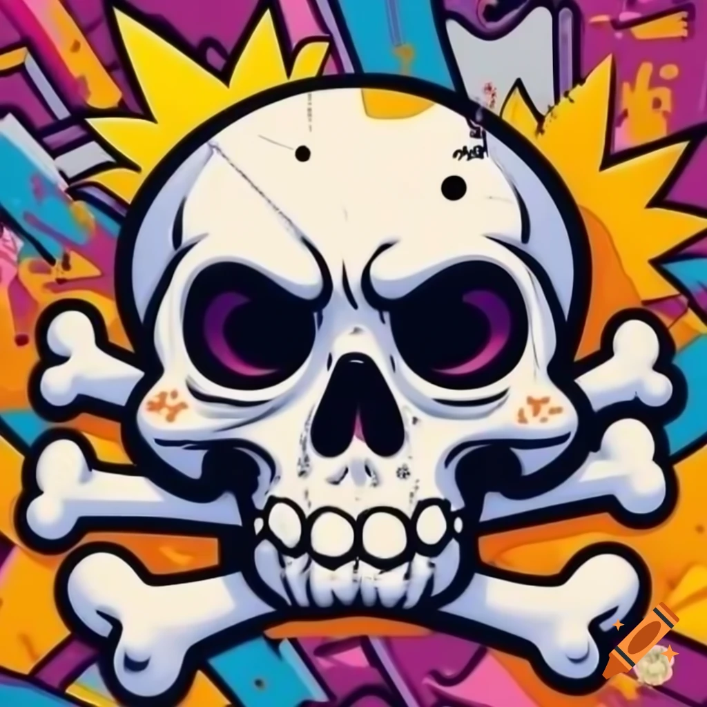 Cartoon style skull graffiti art