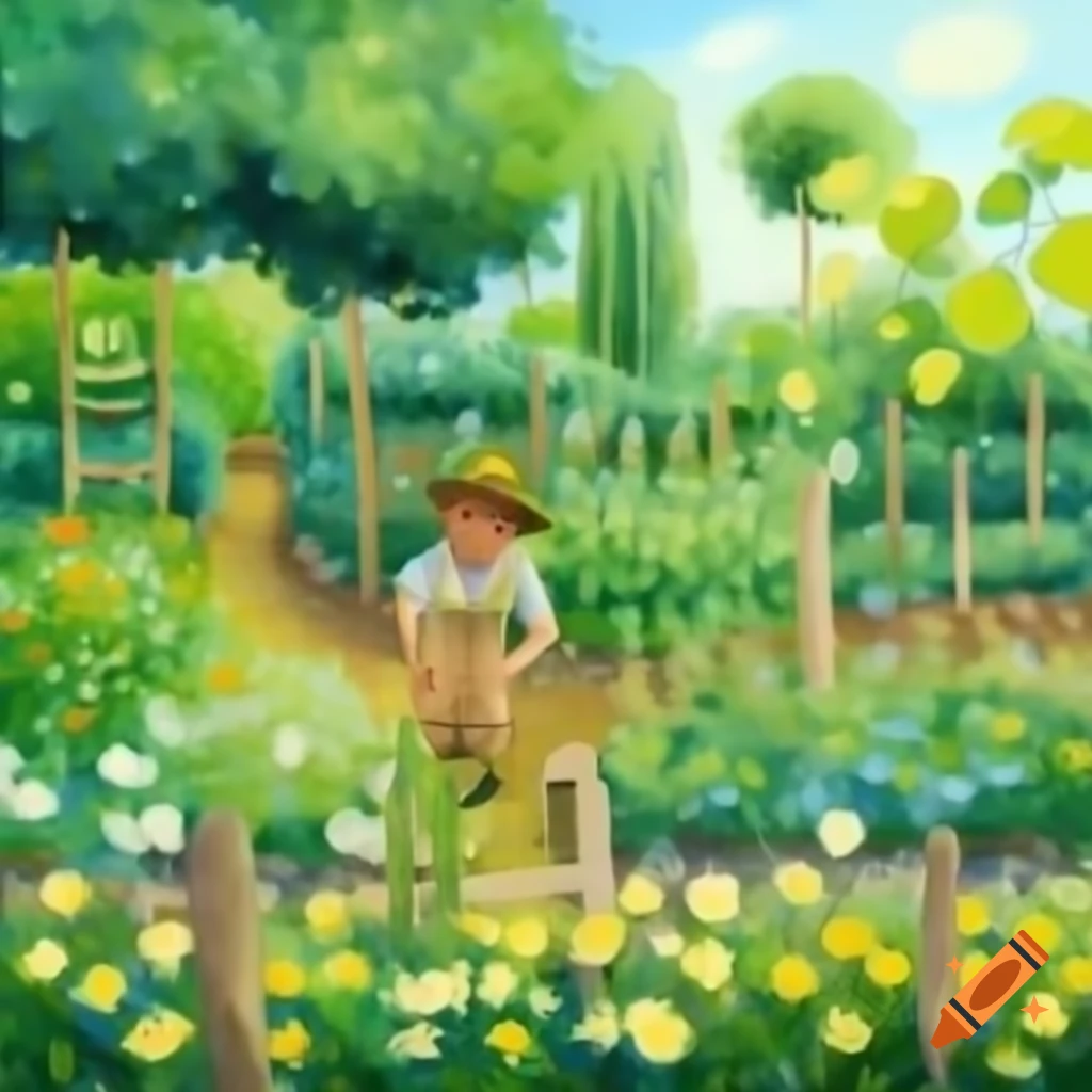 Impressionist art depicting a permaculture garden