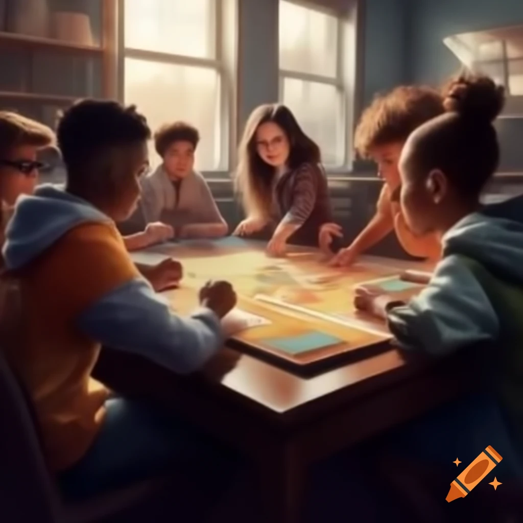 Students playing role game about digital governance at a table