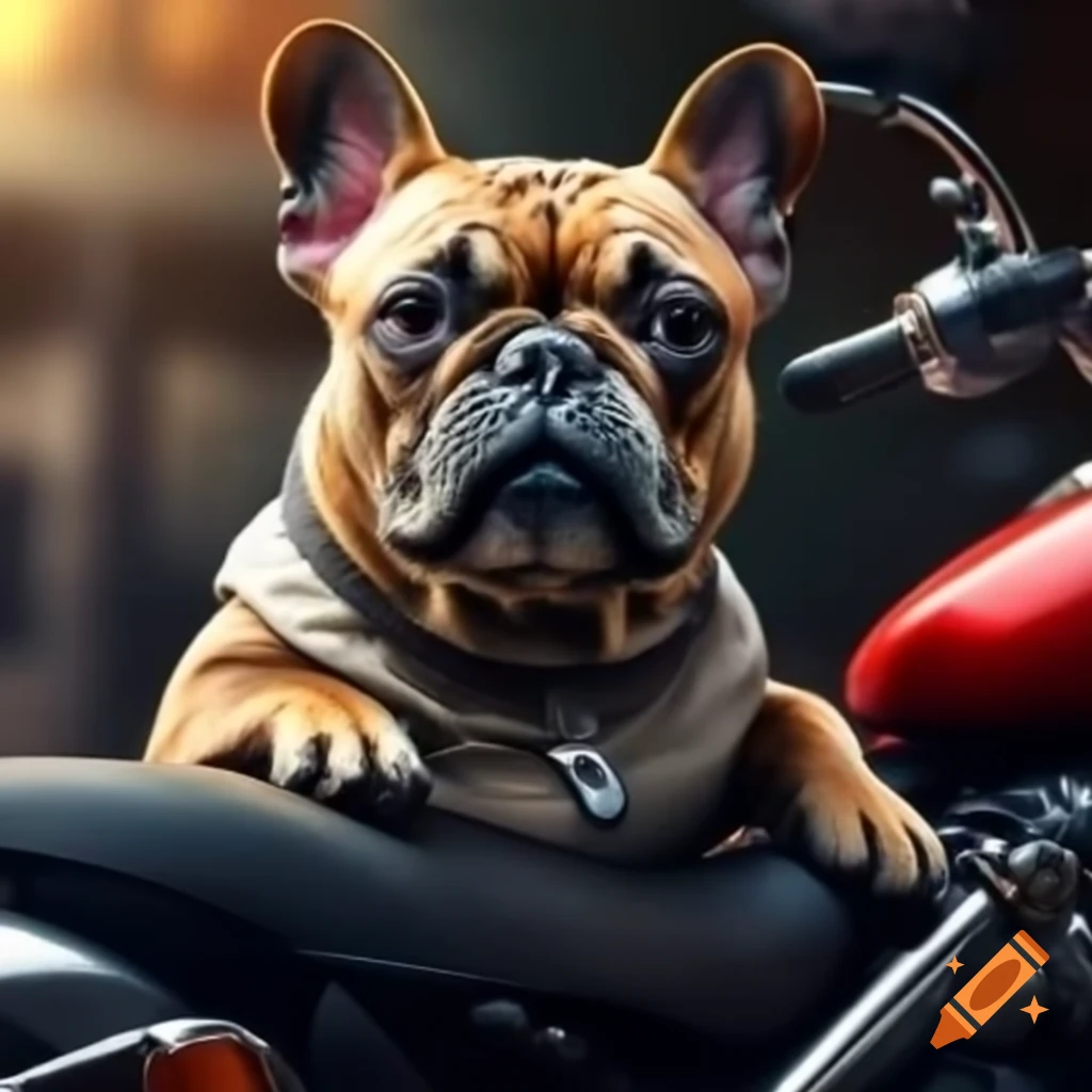French bulldog riding on motorcycle