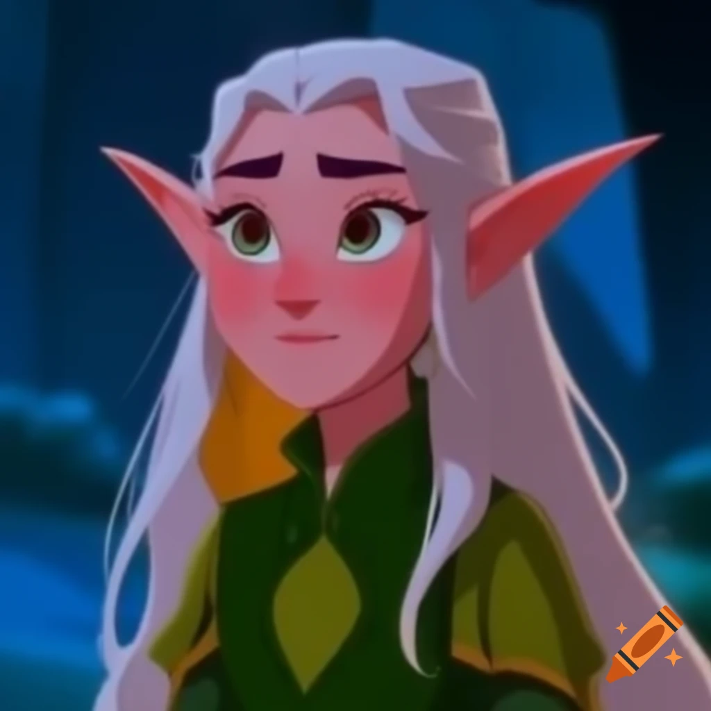 Fantasy elf character portrayed by a real actor in a cartoon style