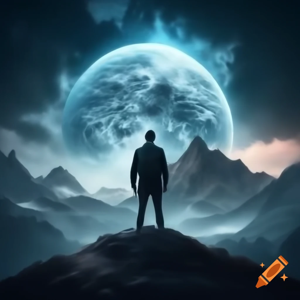 Man climbing mountain depicted in poster art style