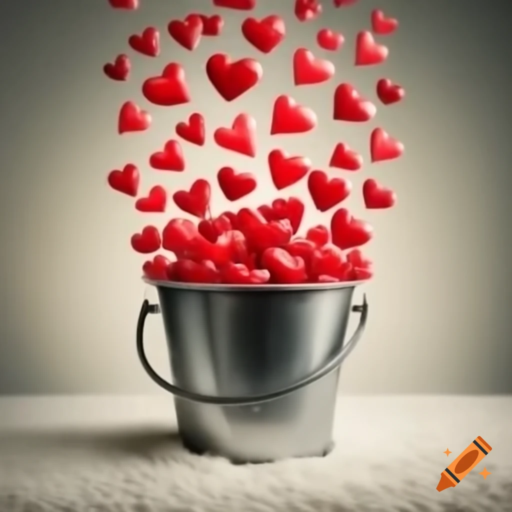 Bucket filled with colorful hearts