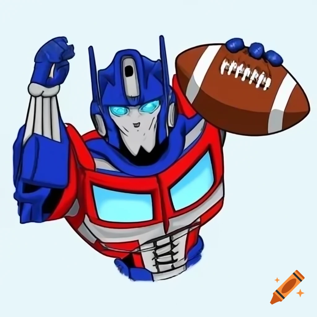 Optimus Prime character throwing football in digital art style