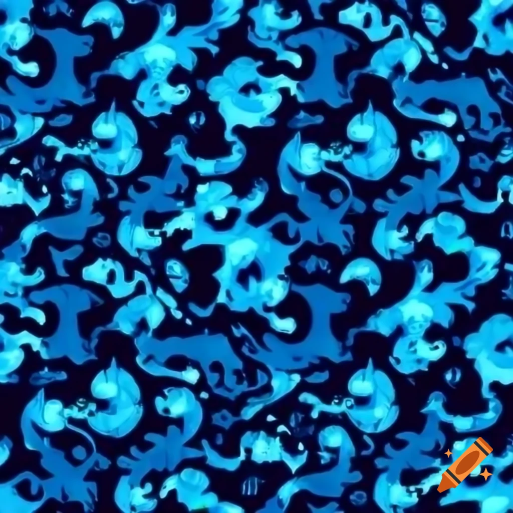 Blue flaming dragon repeating pattern design