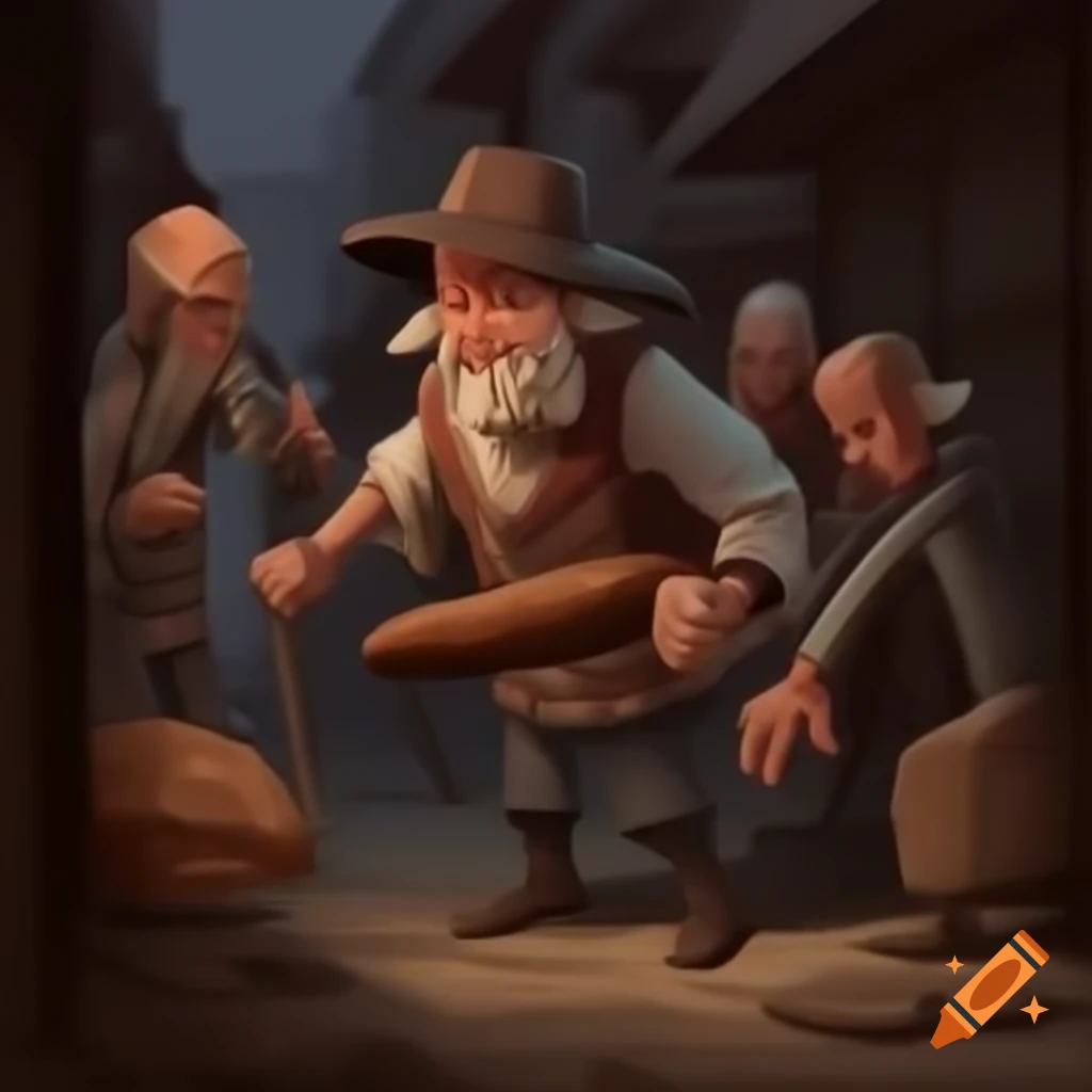Group of thieves stealing from an old man in dark alleyway