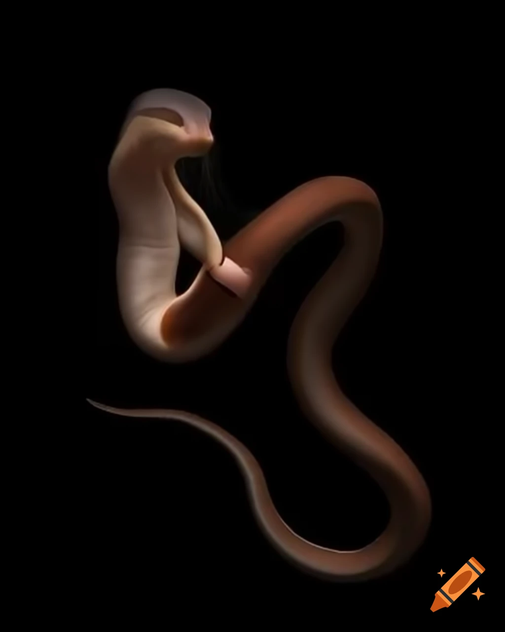 Grotesque featureless eel in motion against black background