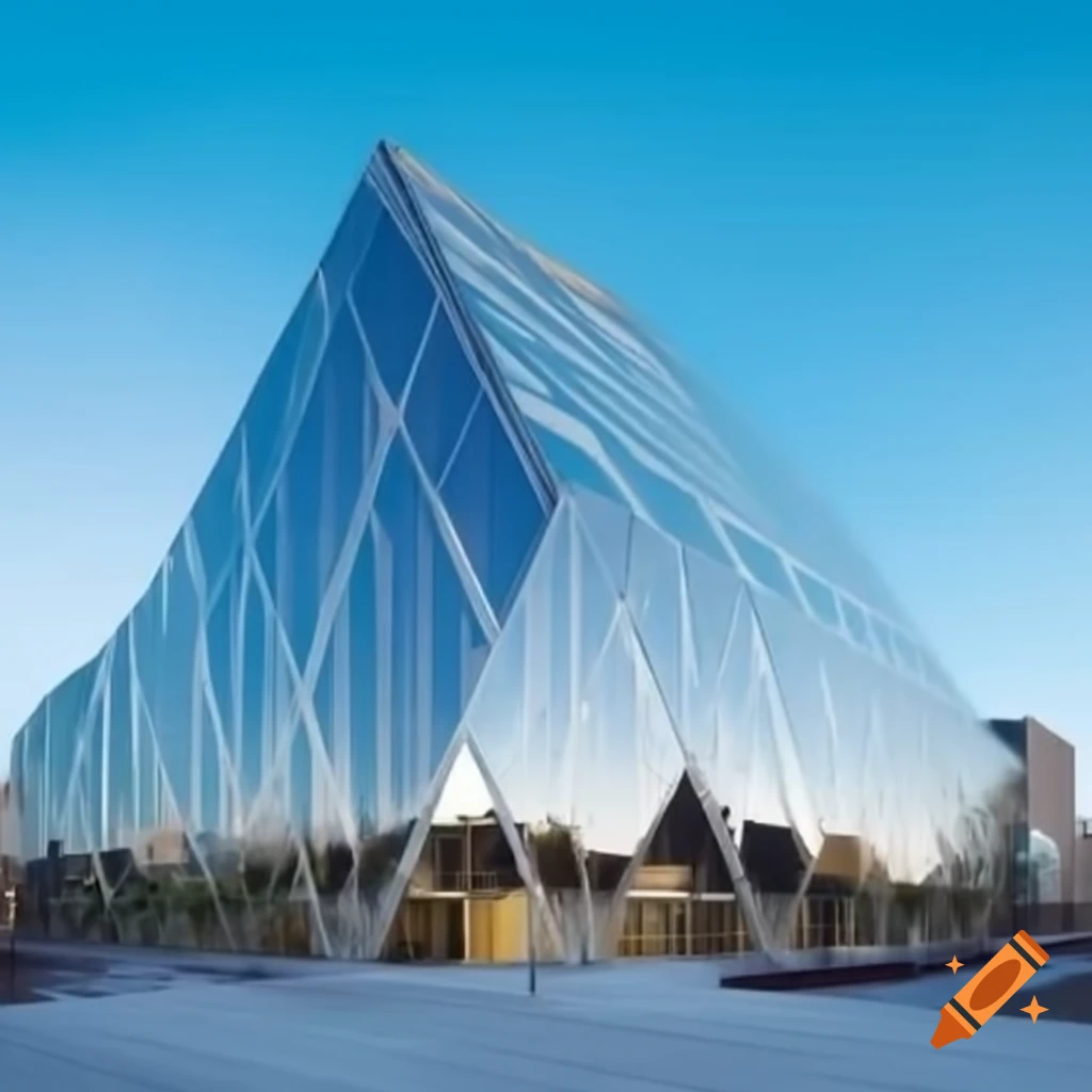 Glass building shaped like mountain peak in downtown Anchorage housing theme park