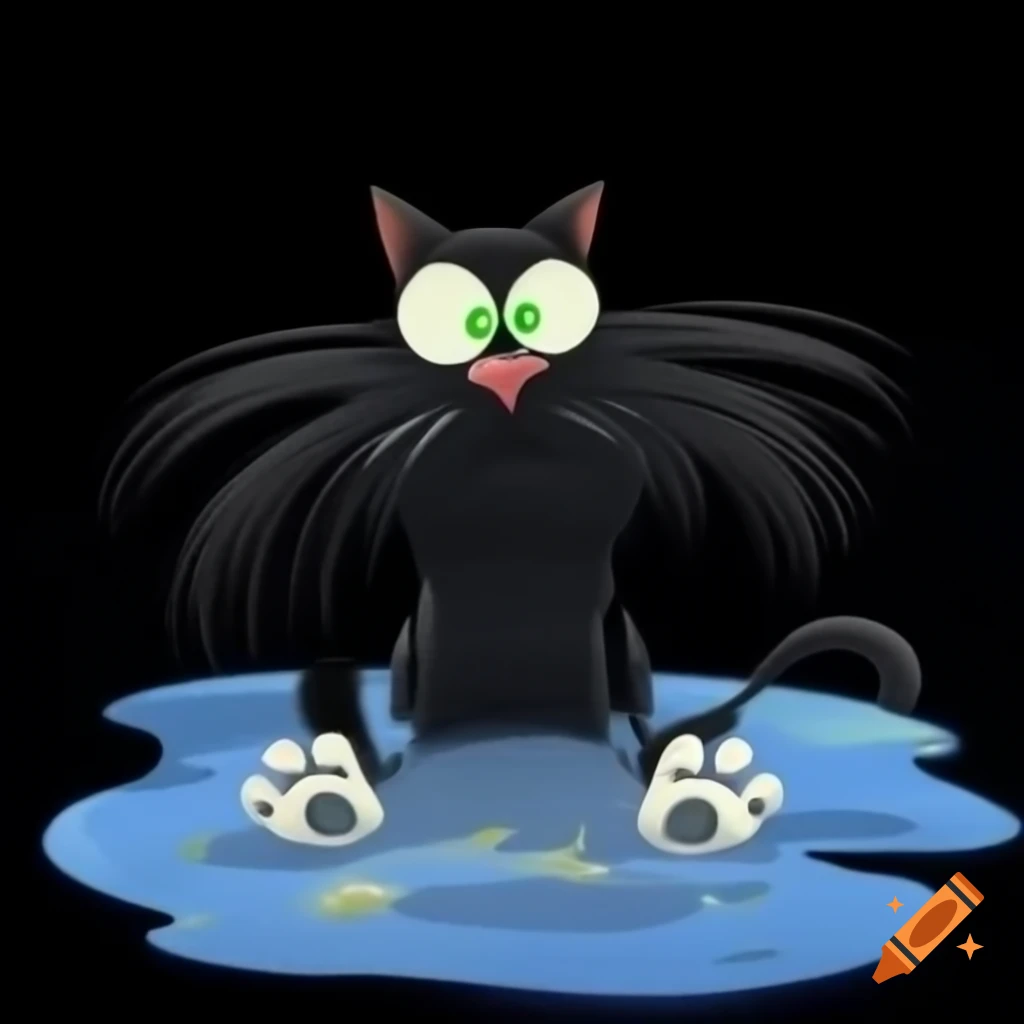 Long-haired black tuxedo cat with white features and green eyes