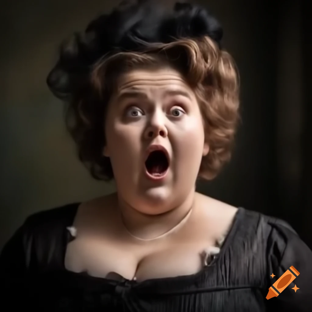 Surprised expression of a Victorian lady with open mouth