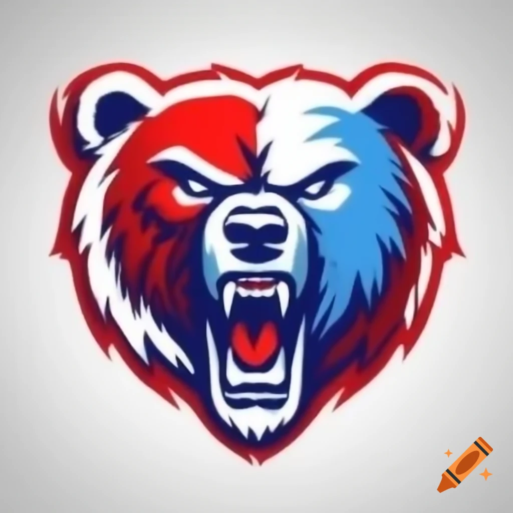 Aggressive bear logo in red, white, and blue colors