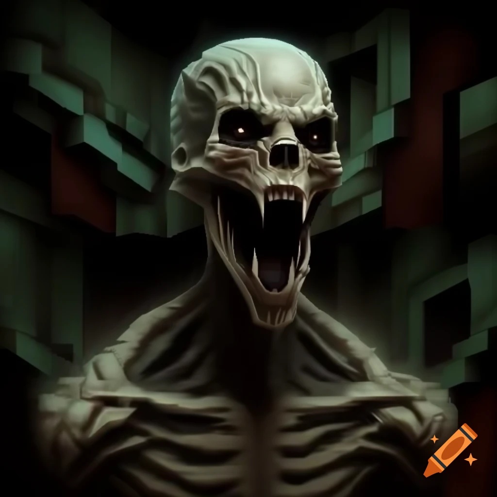 Realistic depiction of horror elements in Minecraft style