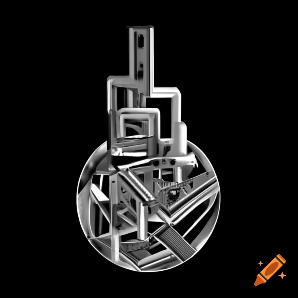 Klein bottle design with network pattern on black background