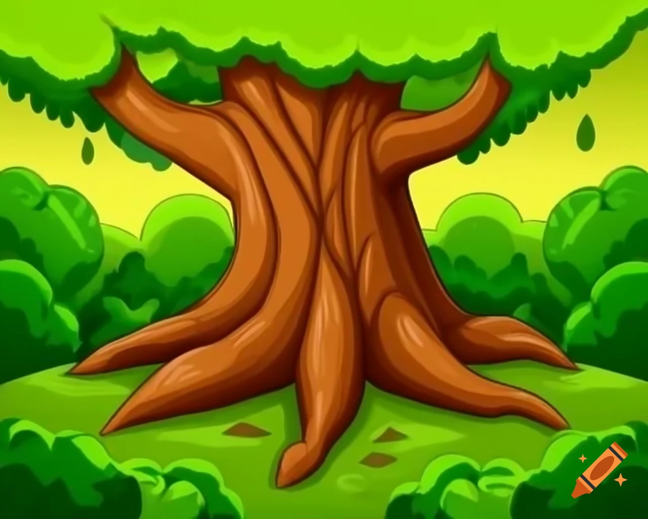 Tree trunk wrapped in leafy vines in video game style