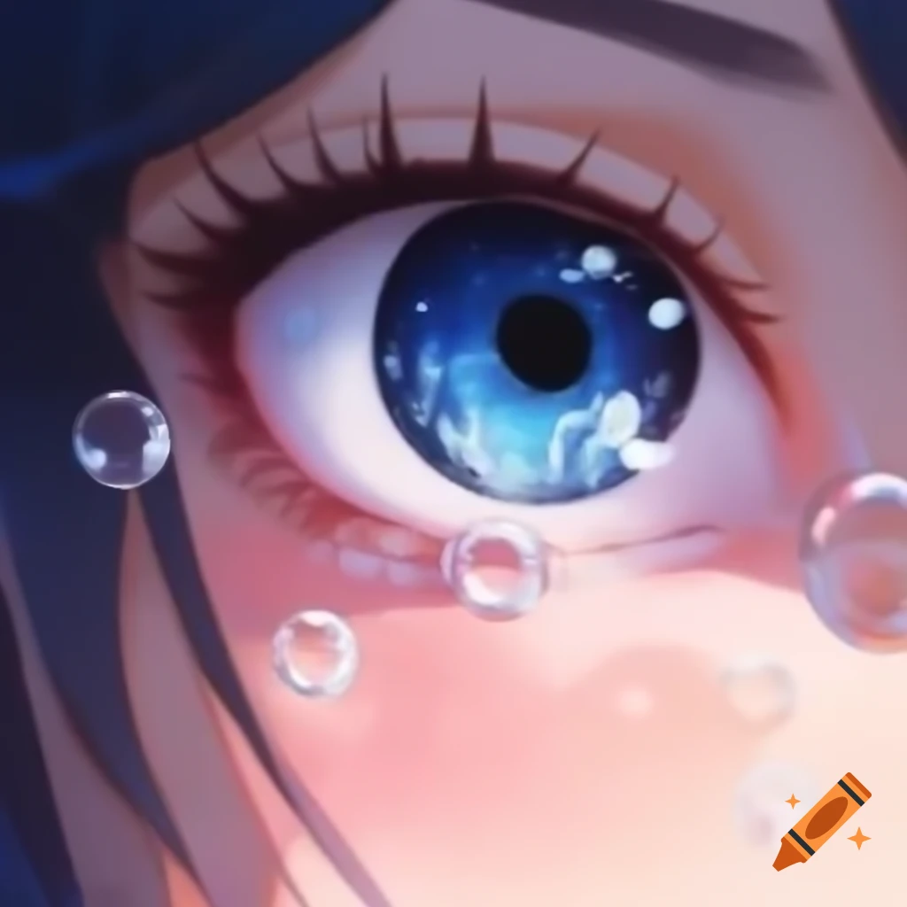 Detailed anime eyes with bubbles