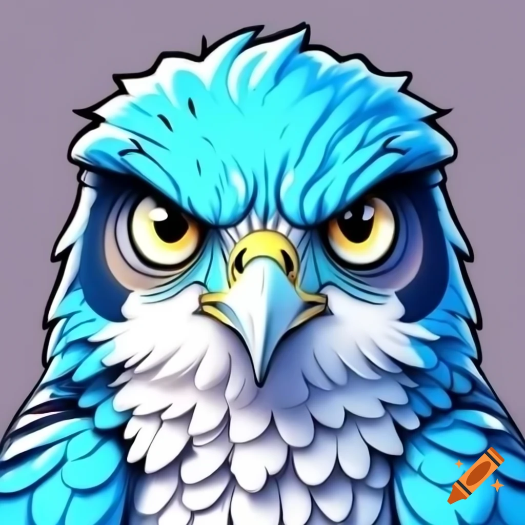 Graffiti style cartoon of an angry fluffy blue and white falcon