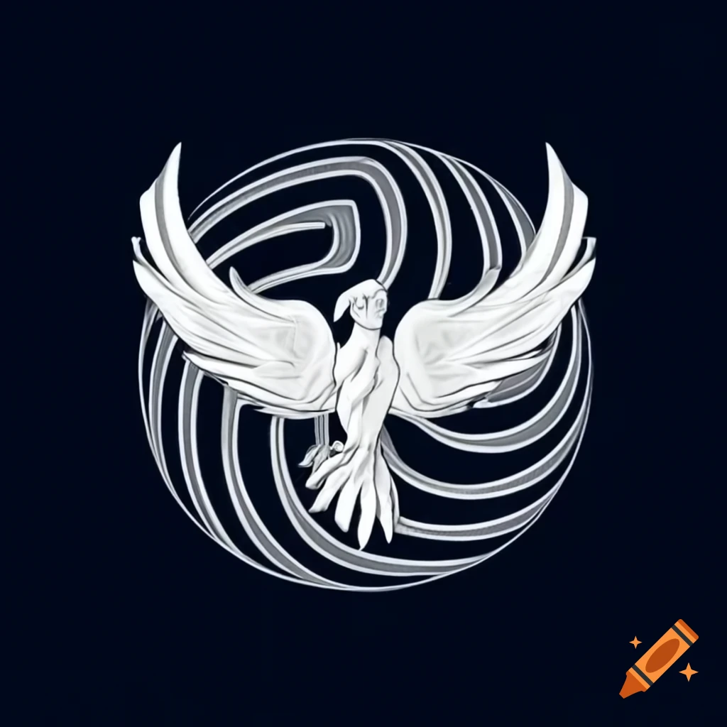 Detailed white phoenix entwined around a volleyball