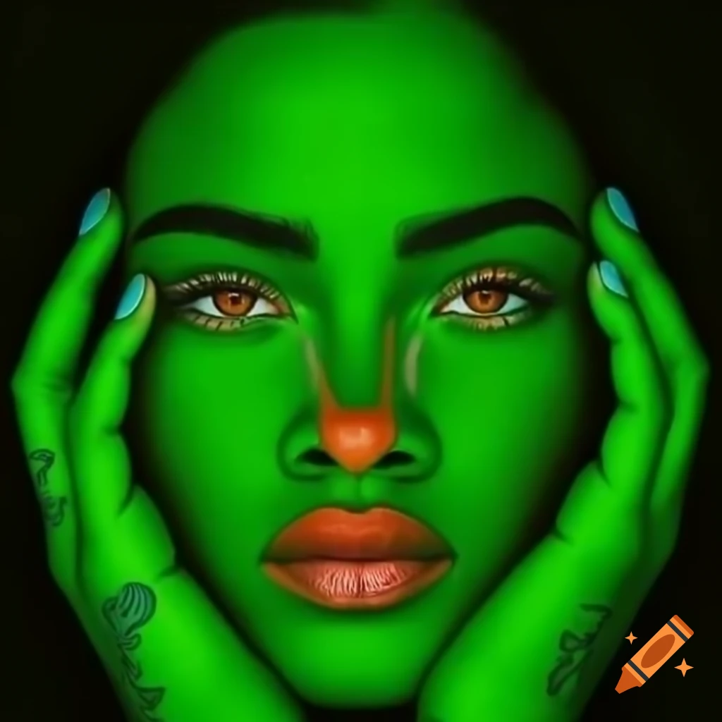 Green female character with face tattoos
