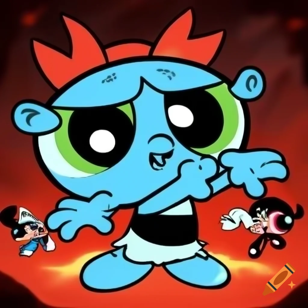 Cartoon vampire queen surrounded by cheerful Smurfs in dream realm