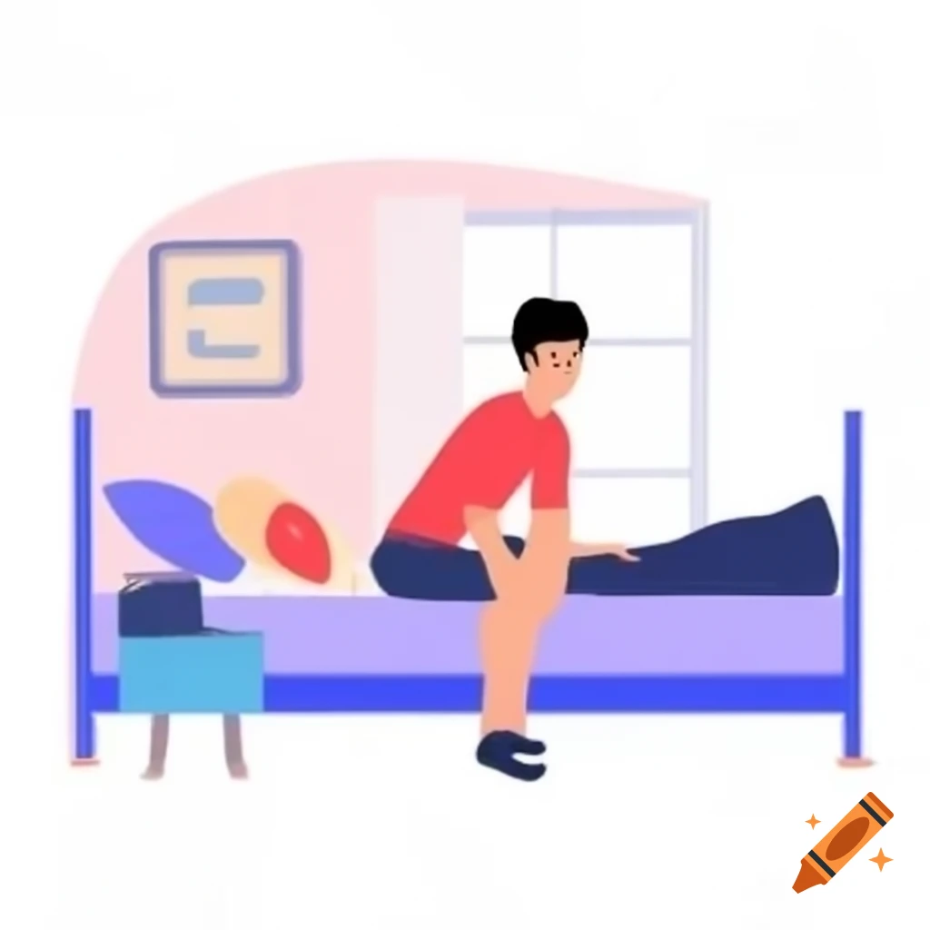 Man rising from bed in a morning setting