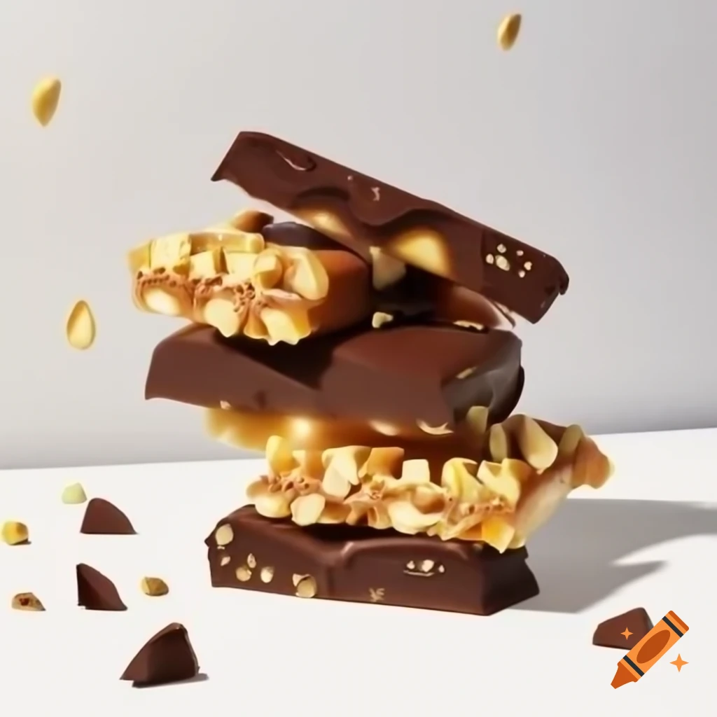 Decadent chocolate bar with crispy kunafa and pistachios on white background