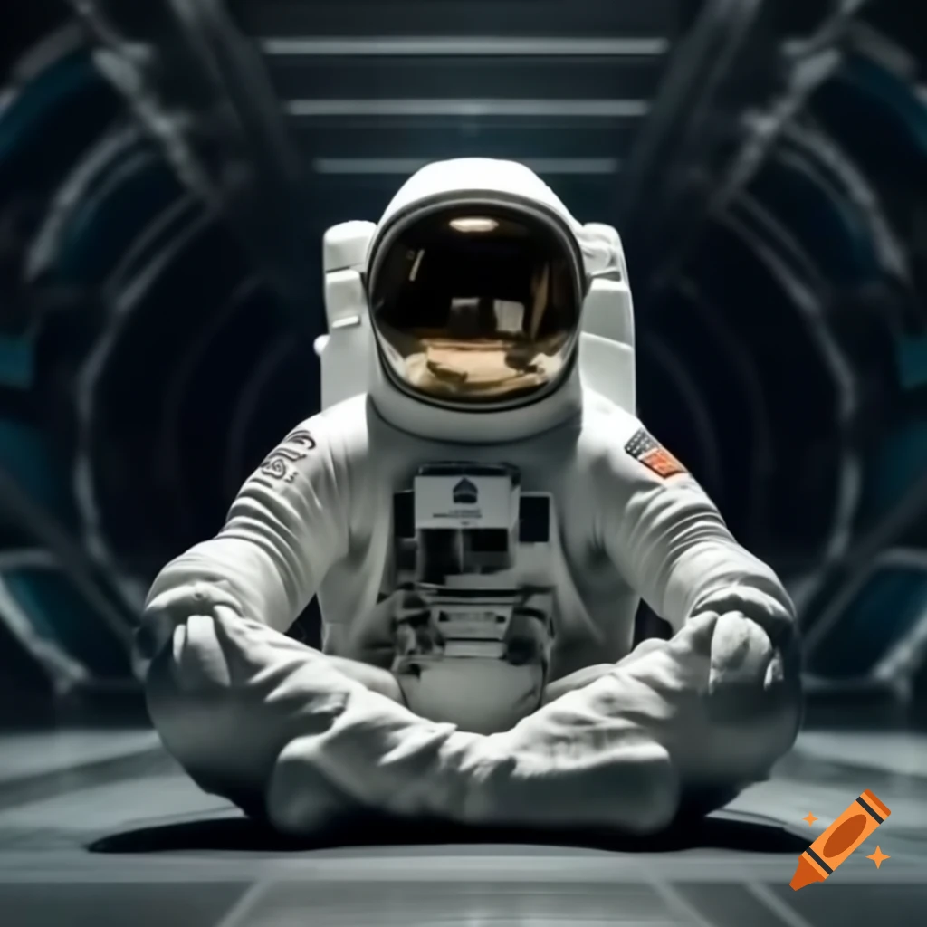 Space suit in a meditative pose