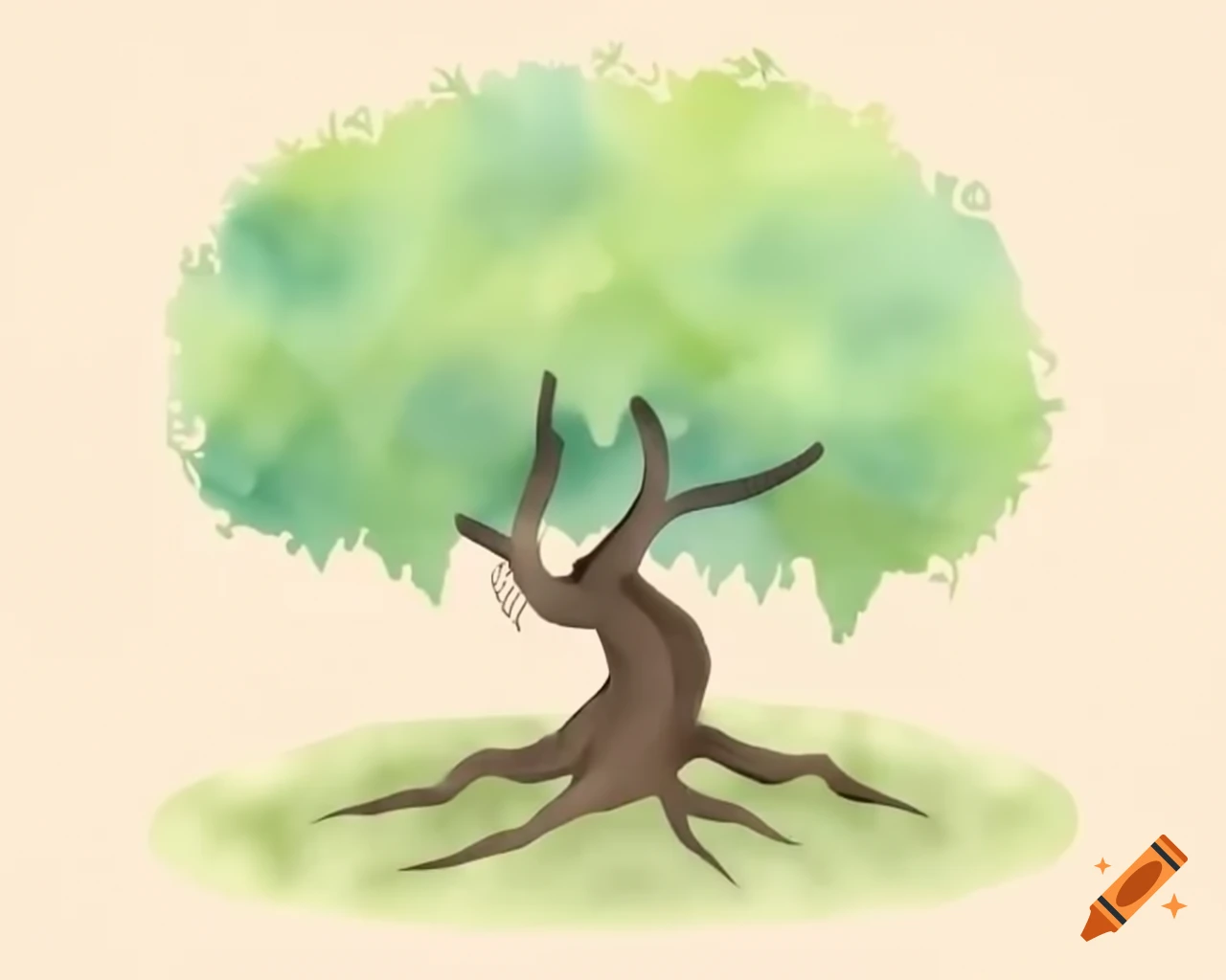 Leafy vines winding around tree trunk in video game style