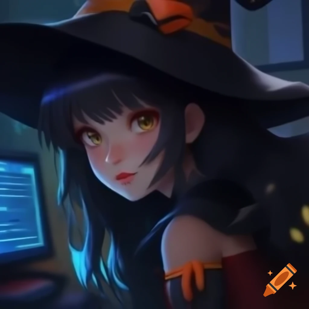 Anime cat girl witch closeup portrait on Craiyon