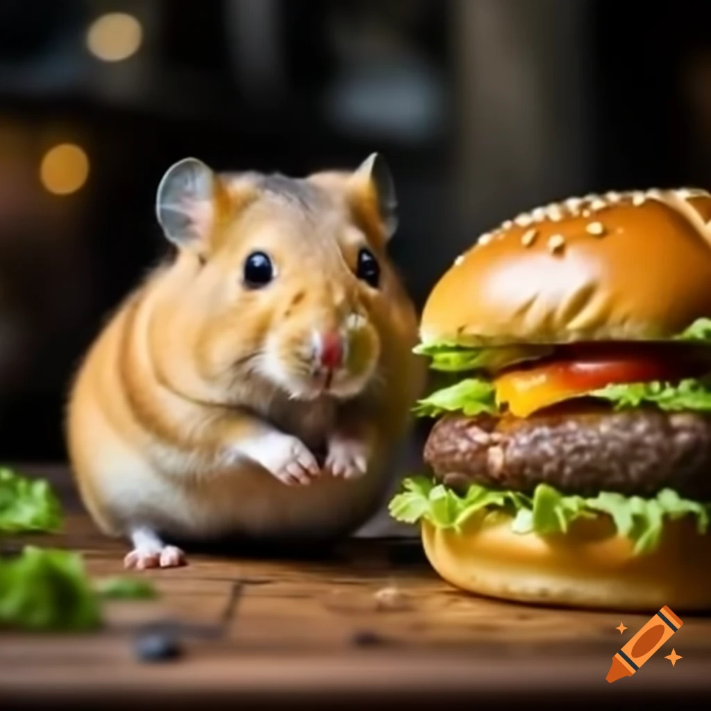 Hamster beside a hamburger