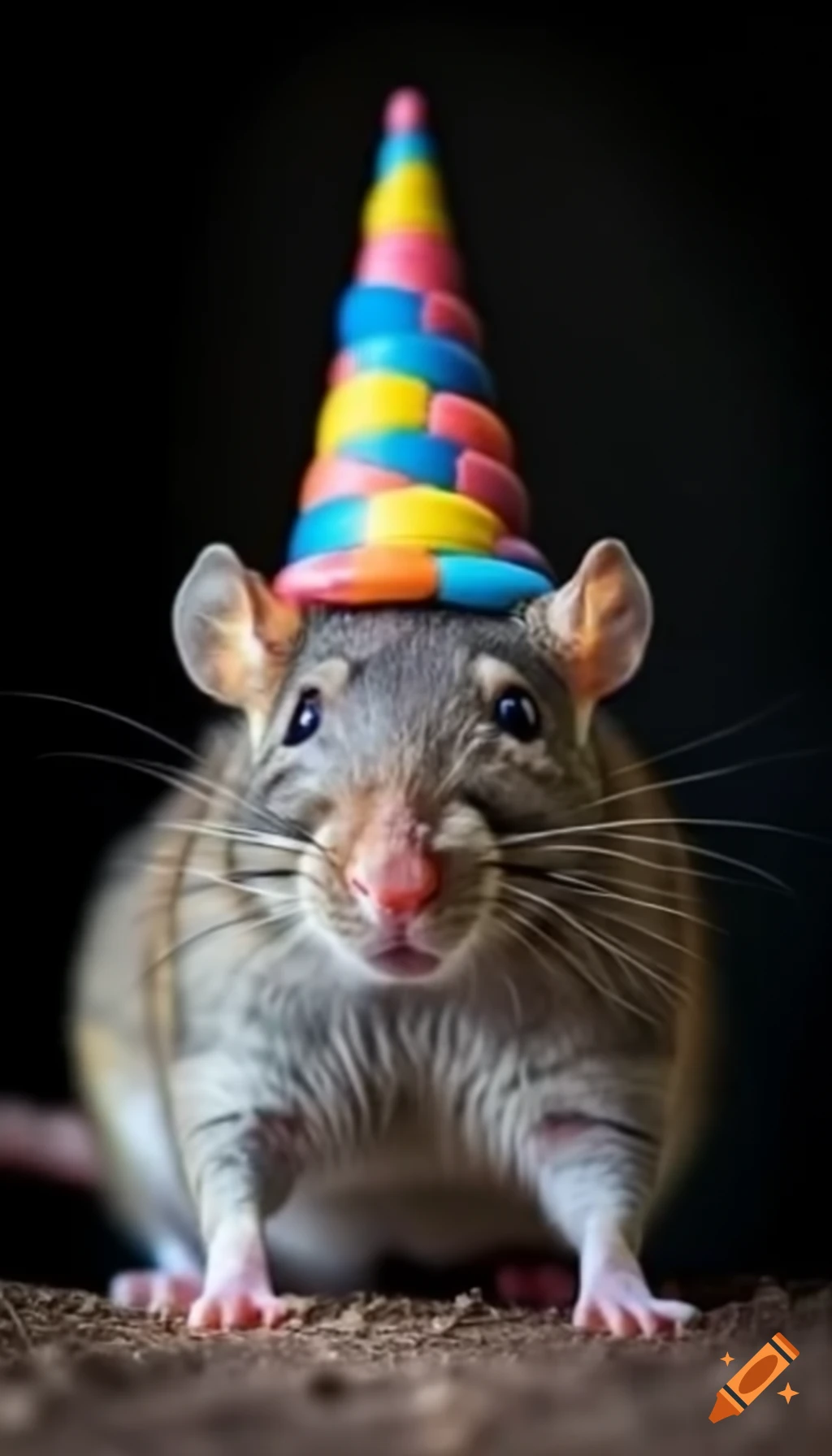 Rat wearing a colorful hat