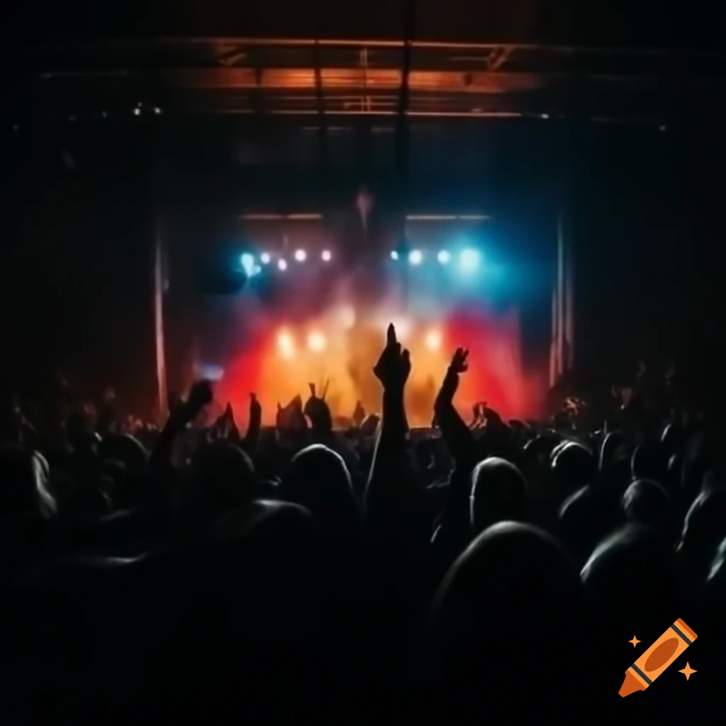 Silhouette of a rock concert with lighters and band