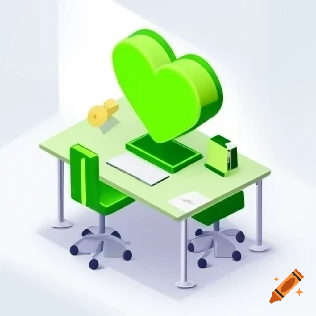 Isometric heart made of uranium on white desk