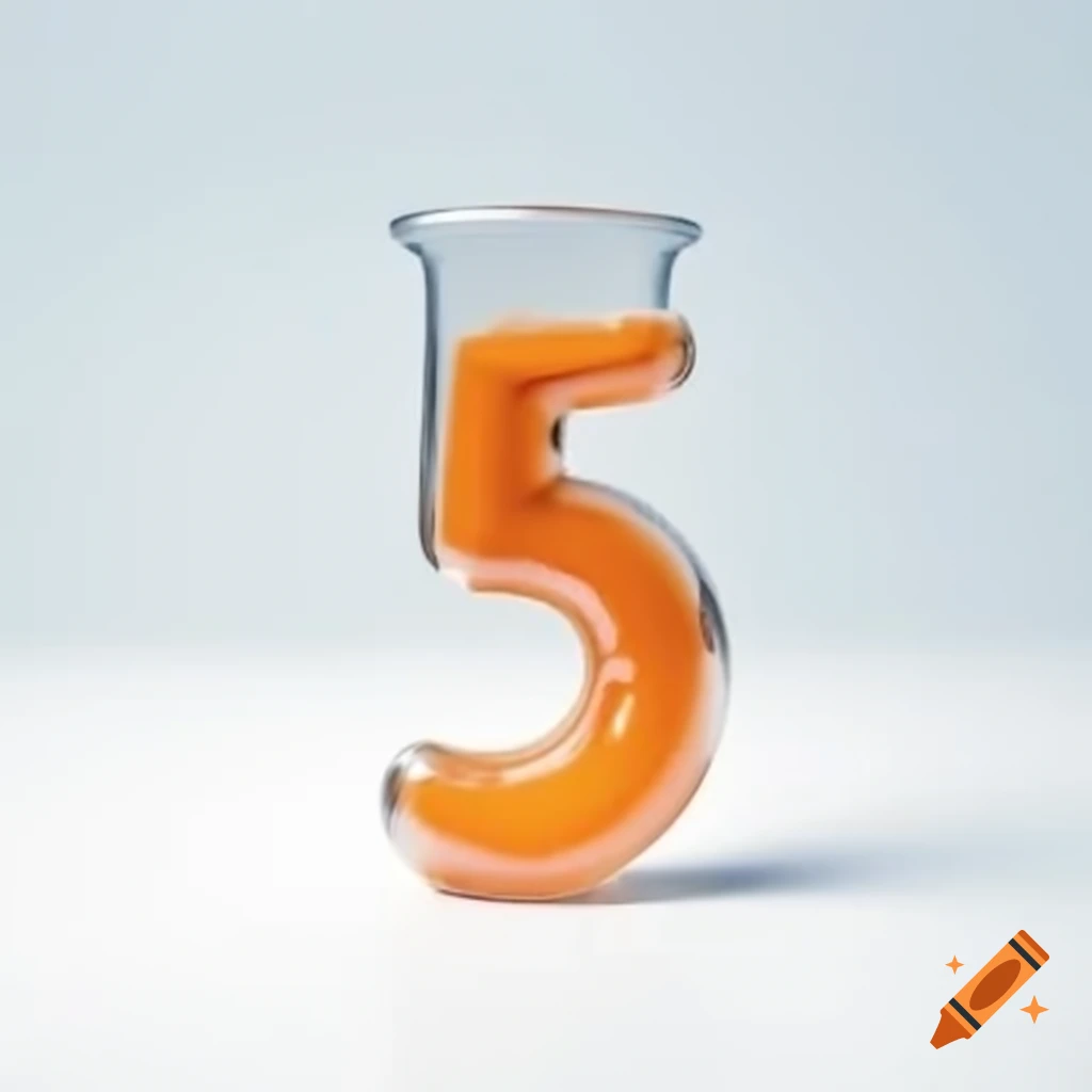 Number 05 designed with chemical flasks for organic synthesis on white background