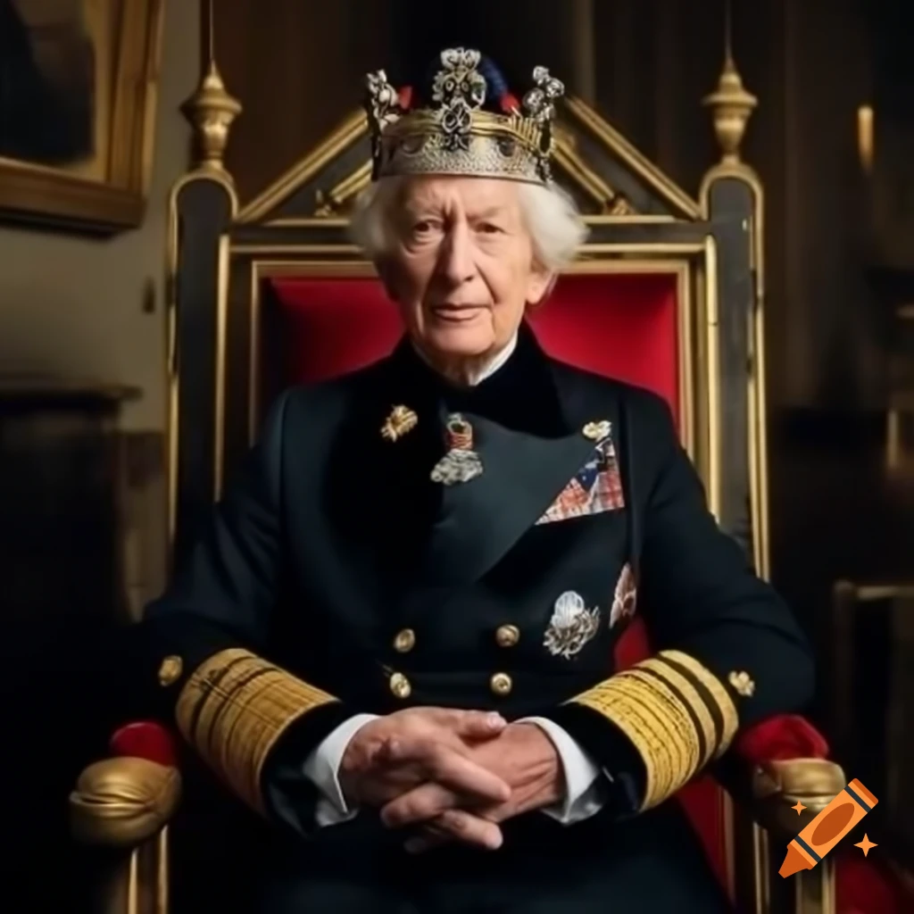 Elderly king in royal attire sitting on throne
