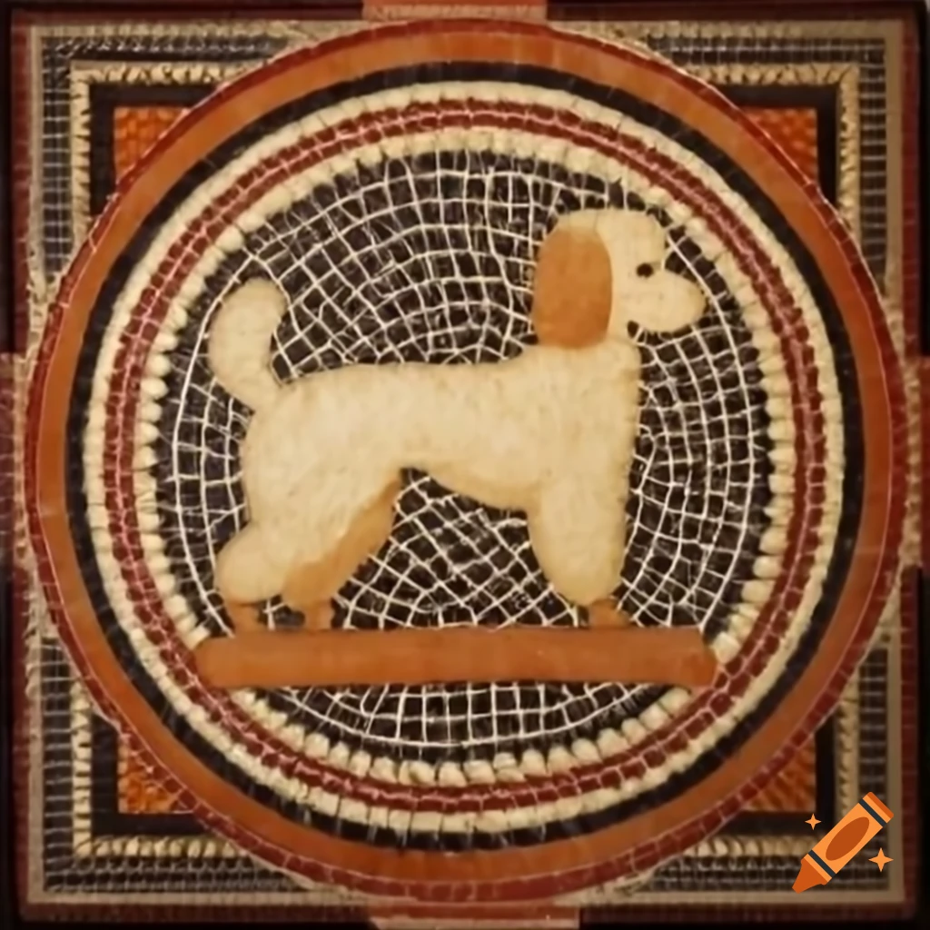 Ancient Roman-style mosaic featuring a poodle