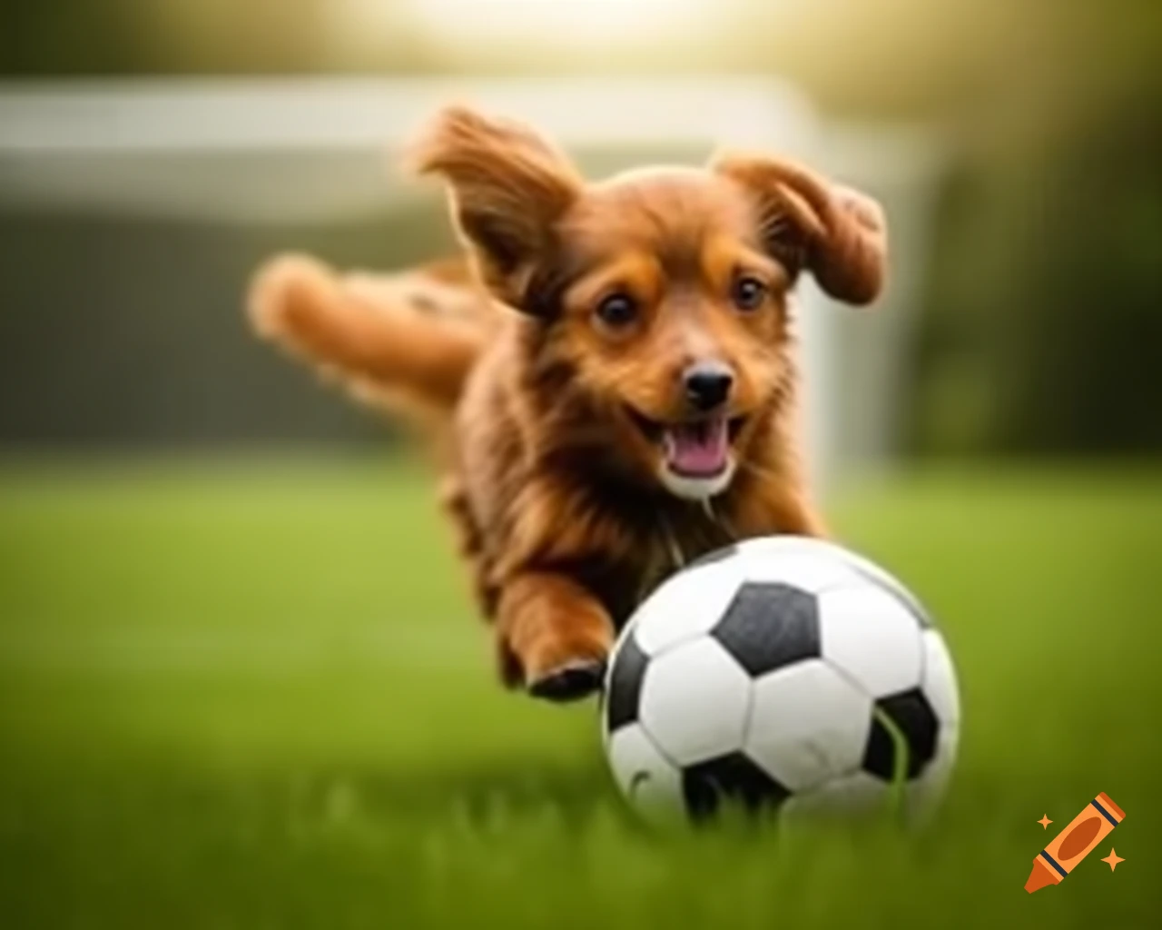 Dog playing soccer