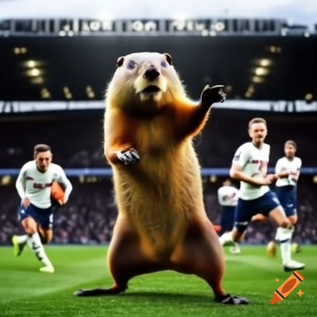 Beavers and EPL Tottenham players engaging in a playful scene