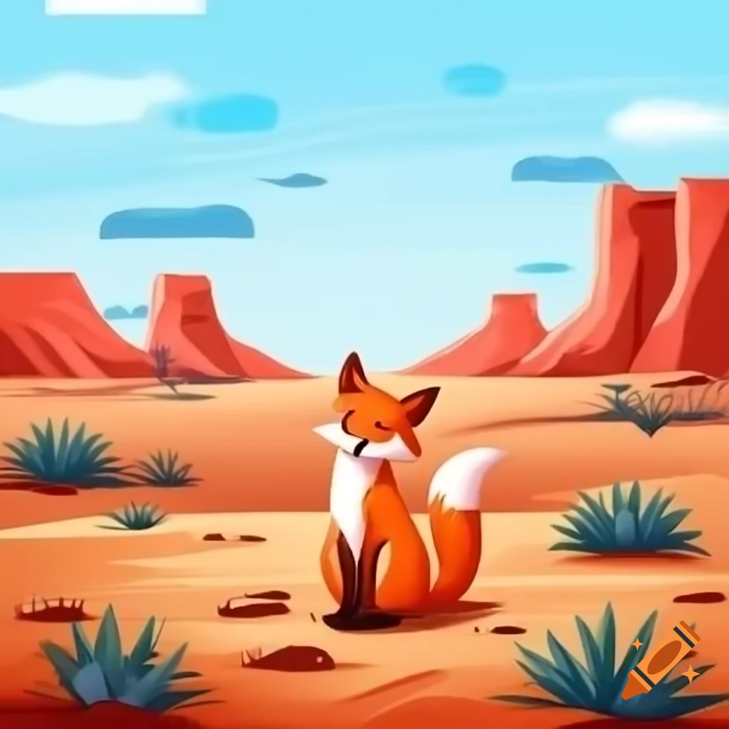 Fox sitting in a desert landscape