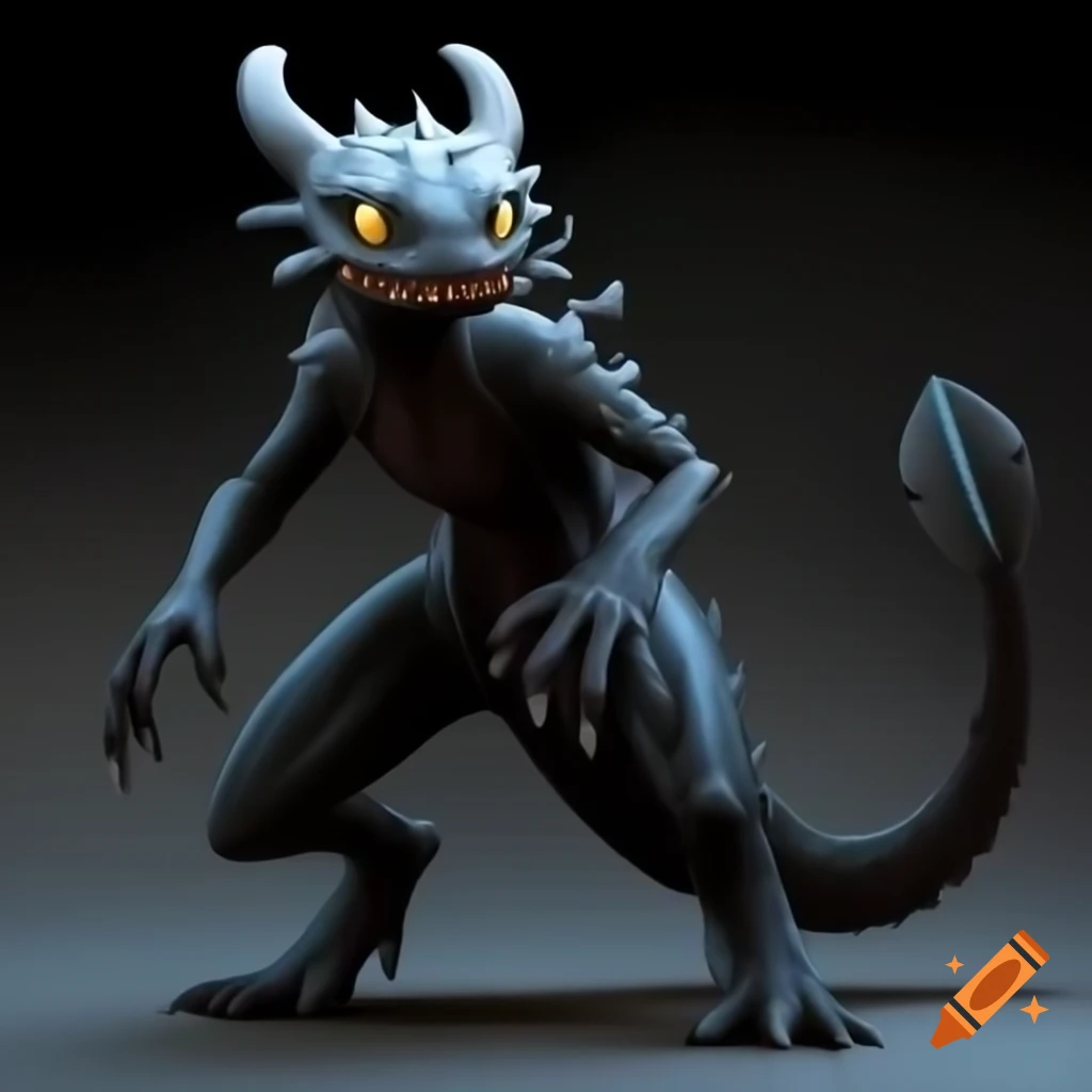 Humanoid toothless dragon creature with digitigrade legs and human-like posture