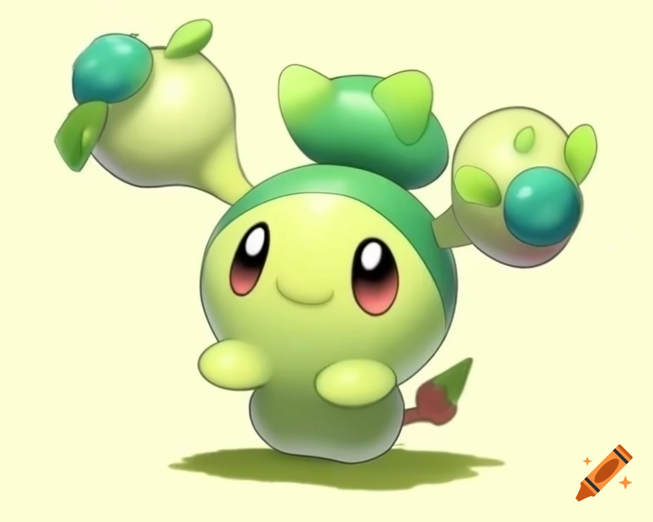 Cute small plant-like Pokémon with round green body and colorful flower petals