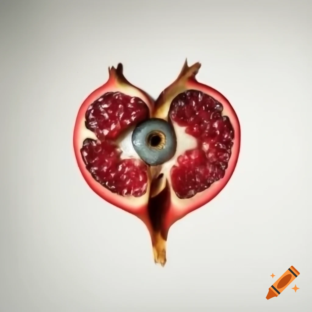 Cross section of human heart resembling pomegranate with eyeball in center