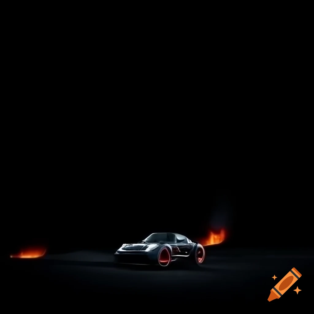 Porsche 997 sports car with lobster claw wheels parked on volcanic landscape with dramatic explosion