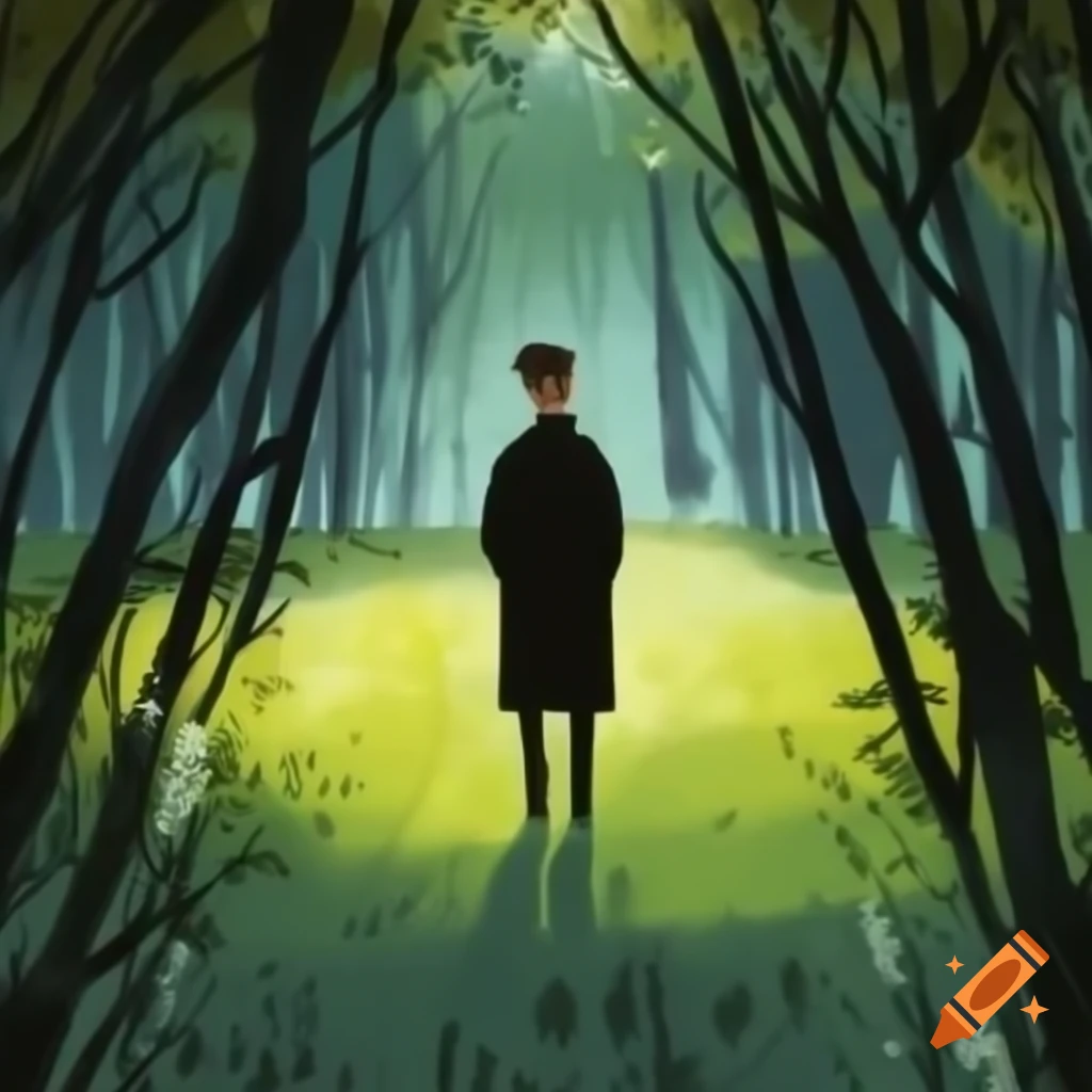 Lone man in park illustration by Ivan Bilibin