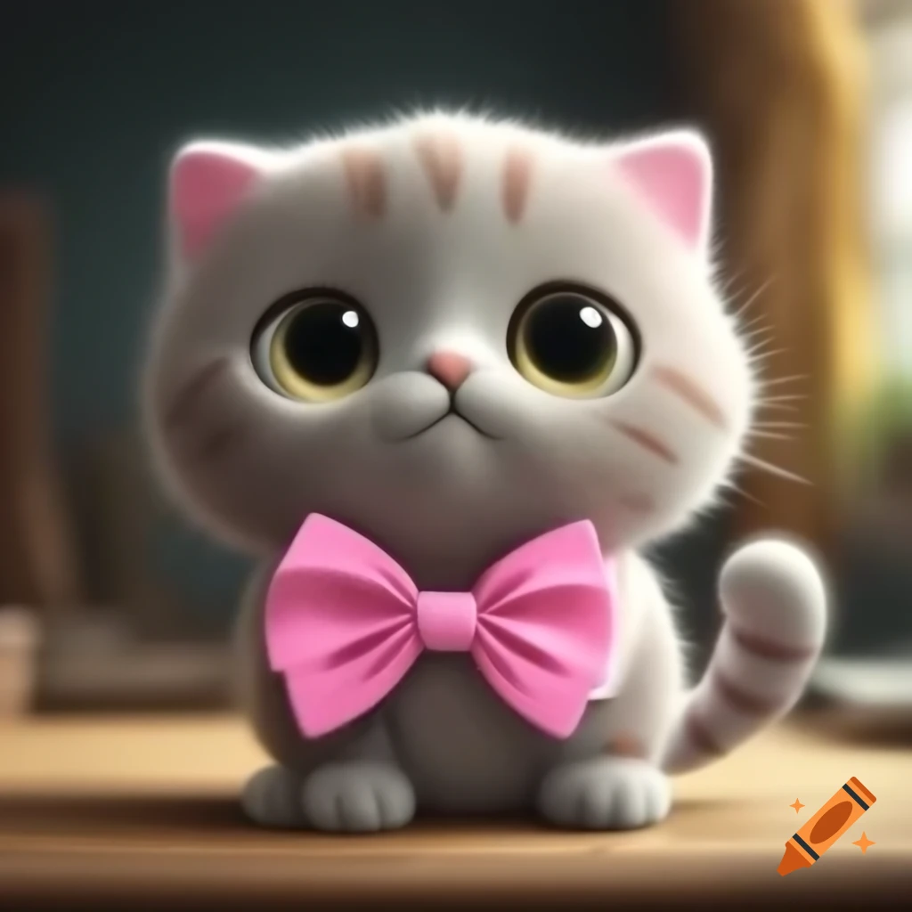 Kitten with a pink bow