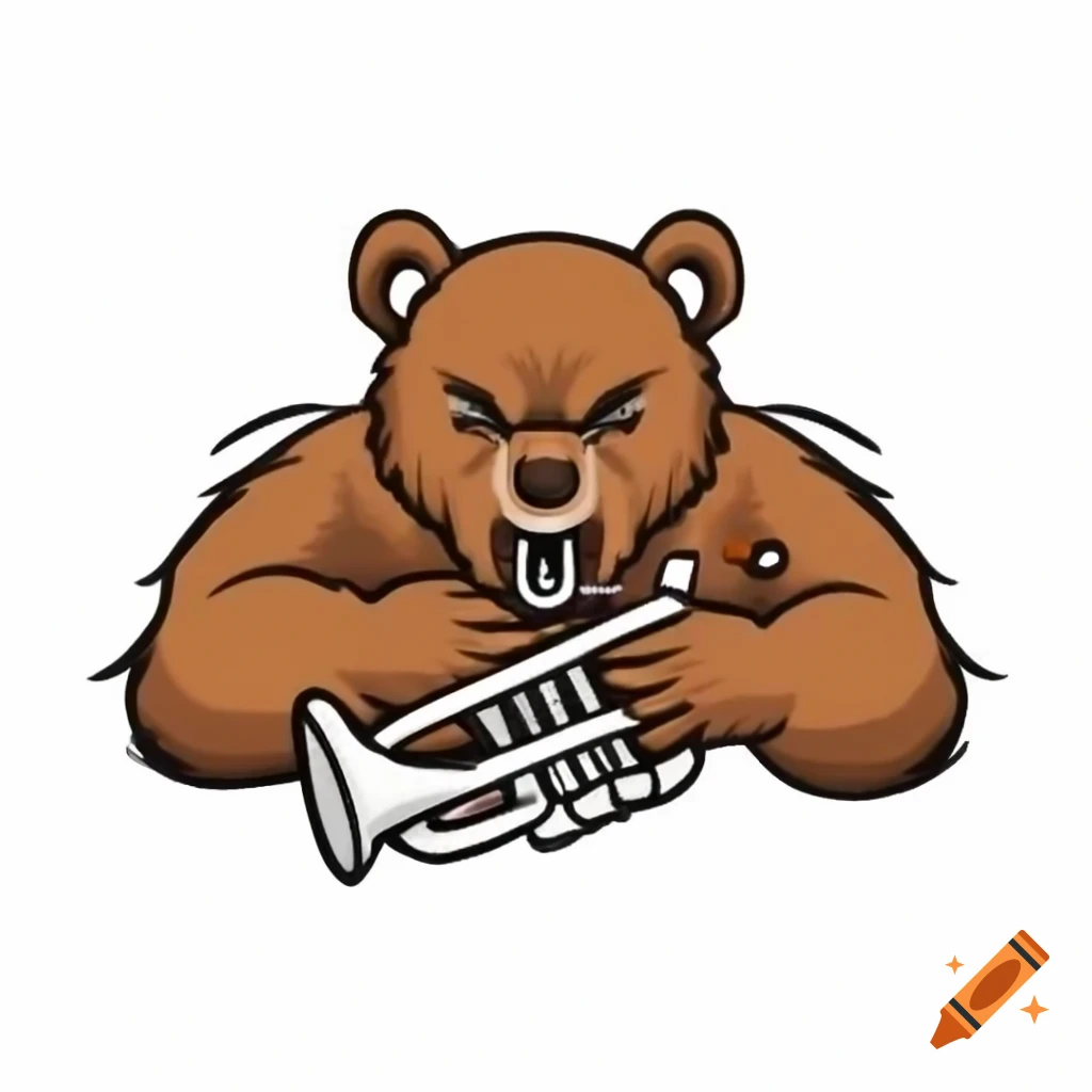Scary bear logo with trumpet horn design