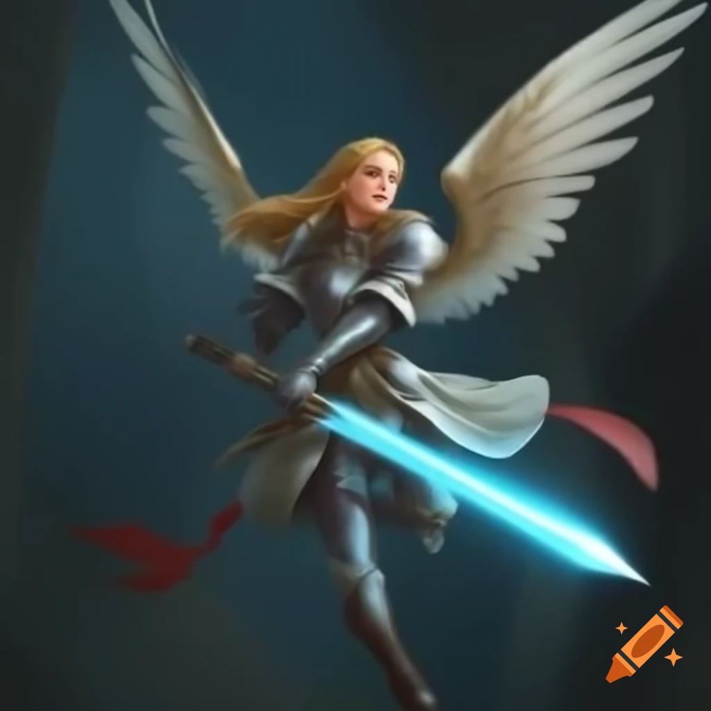 Female draenei paladin with wings of light attacking with sword