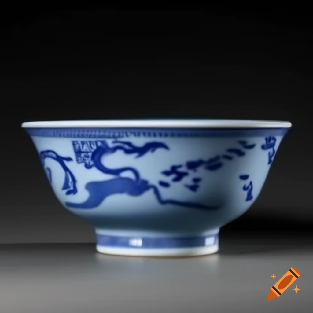 Blue porcelain Ming dynasty bowl featuring dragon motifs