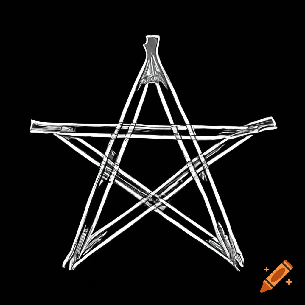 High detailed dry needle etching of an inverted pentagram in Gustave Doré style