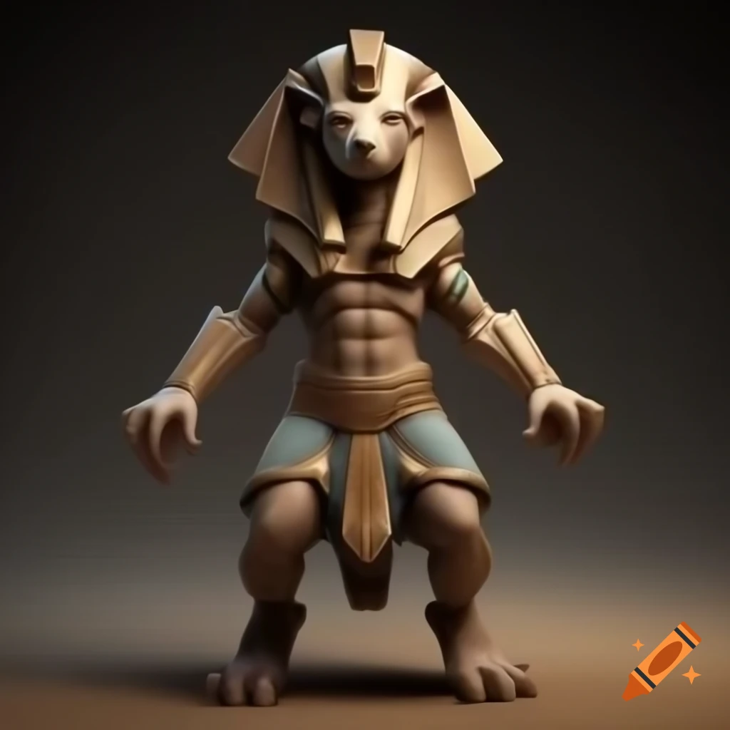 Ancient Sphinx in low poly style wearing Egyptian clothing in T-pose