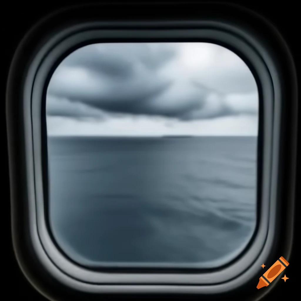 Cruise cabin window reflecting stormy sea